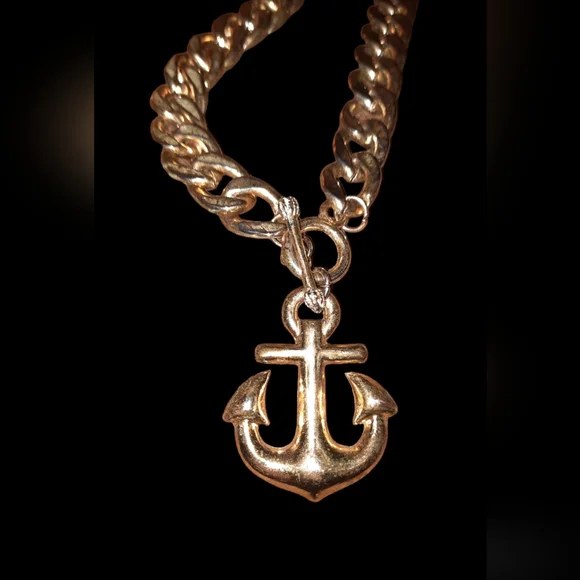 18in anchor goldtone heavy large link necklace with toggle clasp - Picture 1 of 14
